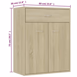 vidaXL Sideboard Sonoma Oak Engineered Wood Home Storage Drawer Side Cabinet - Additional view 9