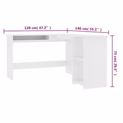 vidaXL L-Shaped Corner Desk Engineered Wood White Office PC Computer Table