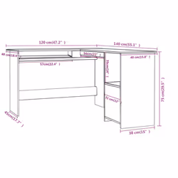vidaXL L-Shaped Corner Desk Engineered Wood White Office PC Computer Table - Additional view 7