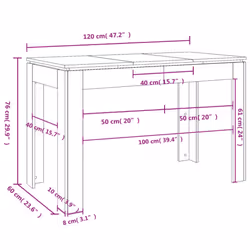 vidaXL Dining Table High Gloss White 120cm Engineered Wood Dinner Desk Stand - Additional view 5