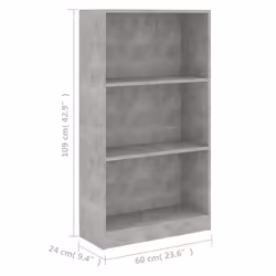 vidaXL 3-Tier Book Cabinet Concrete Grey Engineered Wood Bookcase Room Divider - Additional view 6