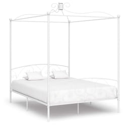vidaXL Canopy Bed Frame White Metal 160x200cm Bedroom Double Beds Furniture