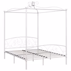 vidaXL Canopy Bed Frame White Metal 160x200cm Bedroom Double Beds Furniture