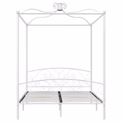 vidaXL Canopy Bed Frame White Metal 160x200cm Bedroom Double Beds Furniture