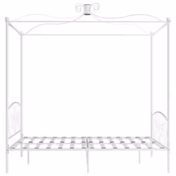 vidaXL Canopy Bed Frame White Metal 160x200cm Bedroom Double Beds Furniture - Additional view 4