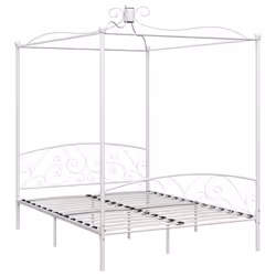 vidaXL Canopy Bed Frame White Metal 160x200cm Bedroom Double Beds Furniture - Additional view 5