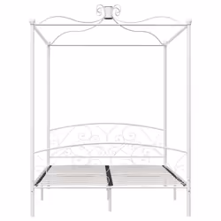 vidaXL Canopy Bed Frame White Metal 160x200cm Bedroom Double Beds Furniture - Additional view 6