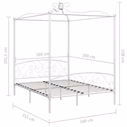 vidaXL Canopy Bed Frame White Metal 160x200cm Bedroom Double Beds Furniture - Additional view 7