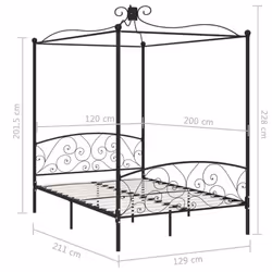 vidaXL Canopy Bed Frame Black Metal 120x200cm Bedroom Double Beds Furniture - Additional view 6