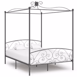 vidaXL Canopy Bed Frame Grey Metal 160x200cm Bedroom Double Beds Furniture