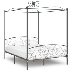 vidaXL Canopy Bed Frame Grey Metal 160x200cm Bedroom Double Beds Furniture
