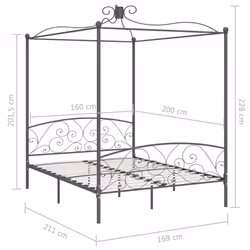 vidaXL Canopy Bed Frame Grey Metal 160x200cm Bedroom Double Beds Furniture