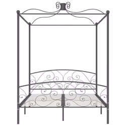 vidaXL Canopy Bed Frame Grey Metal 160x200cm Bedroom Double Beds Furniture - Additional view 4