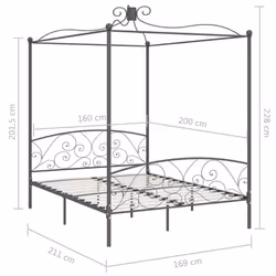 vidaXL Canopy Bed Frame Grey Metal 160x200cm Bedroom Double Beds Furniture - Additional view 8