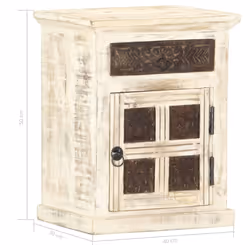 vidaXL Solid Mango Wood Bedside Cabinet White 40x30x50cm Telephone Stands - Additional view 5