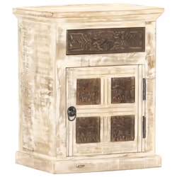 vidaXL Solid Mango Wood Bedside Cabinet White 40x30x50cm Telephone Stands - Additional view 6