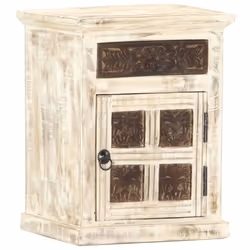 vidaXL Solid Mango Wood Bedside Cabinet White 40x30x50cm Telephone Stands - Additional view 7