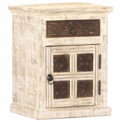 vidaXL Solid Mango Wood Bedside Cabinet White 40x30x50cm Telephone Stands - Additional view 8