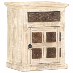 vidaXL Solid Mango Wood Bedside Cabinet White 40x30x50cm Telephone Stands - Additional view 9