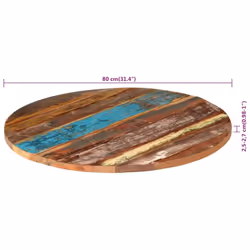 vidaXL Round Table Top Home Replacement Dining Table Top Solid Reclaimed Wood - 80 cm 25-27 mm - Additional view 6