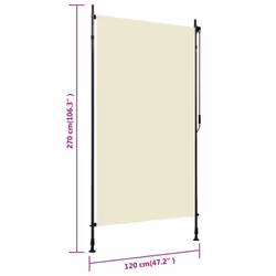 vidaXL Outdoor Roller Blind 120cm Cream Vertical Balcony Shade Privacy Screen - Additional view 4
