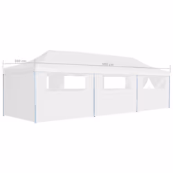 vidaXL Folding Pop-up Party Tent with 8 Sidewalls 3x9m White Gazebo Canopy