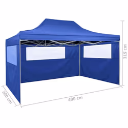vidaXL Professional Folding Party Tent with 3 Sidewalls 3x4m Blue Steel Gazebo