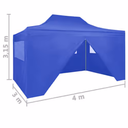 vidaXL Professional Folding Party Tent 4 Sidewalls Steel Blue 3x4m Canopy - Additional view 9