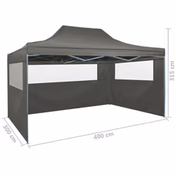 vidaXL Professional Folding Party Tent with 3 Sidewalls 3x4m Anthracite Steel