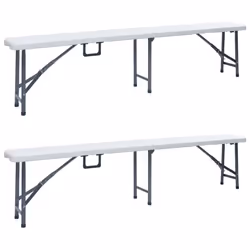 vidaXL 2x Folding Garden Benches 180cm HDPE White Outdoor Foldable Seating