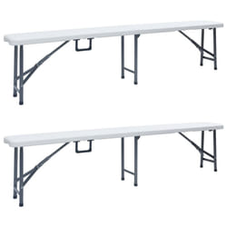 vidaXL 2x Folding Garden Benches 180cm HDPE White Outdoor Foldable Seating