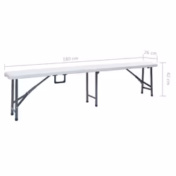 vidaXL 2x Folding Garden Benches 180cm HDPE White Outdoor Foldable Seating
