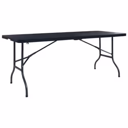 vidaXL Folding Garden Table Black 75cm HDPE Imitation Rattan Camping Table