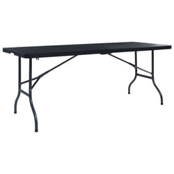 vidaXL Folding Garden Table Black 75cm HDPE Imitation Rattan Camping Table