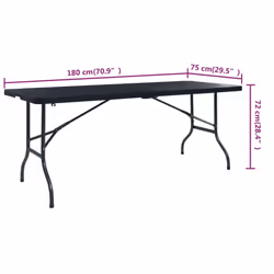 vidaXL Folding Garden Table Black 75cm HDPE Imitation Rattan Camping Table