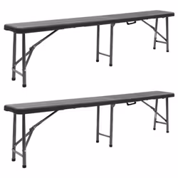 vidaXL 2x Folding Garden Benches HDPE Black 180cm Camping Bench Outdoor Seat