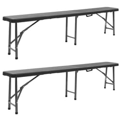 vidaXL 2x Folding Garden Benches HDPE Black 180cm Camping Bench Outdoor Seat