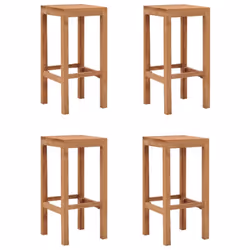 vidaXL 4x Solid Teak Wood Bar Stools Wooden Set of Bar Chairs Kitchen Seats
