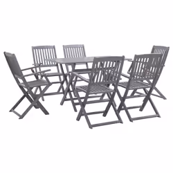 vidaXL 7 Piece Solid Acacia Wood Garden Dining Set Grey Outdoor Table Chair