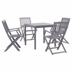 vidaXL 5 Piece Solid Acacia Wood Garden Dining Set Grey Outdoor Table Chair
