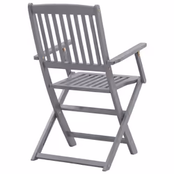 vidaXL 5 Piece Solid Acacia Wood Garden Dining Set Grey Outdoor Table Chair - Additional view 8
