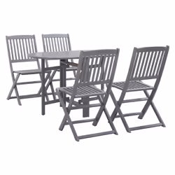 vidaXL 5 Piece Solid Acacia Wood Garden Dining Set Grey Outdoor Table Chair