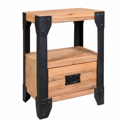 vidaXL 2x Solid Acacia Wood Nightstands Steel Bedside Table Side Small Cabinet