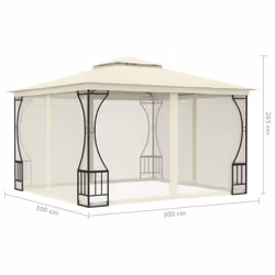 vidaXL Gazebo with Nets 300cm Cream Outdoor Canopy Shelter Party Tent
