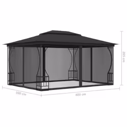 vidaXL Gazebo with Nets 400cm Anthracite Outdoor Canopy Shelter Party Tent - Additional view 4
