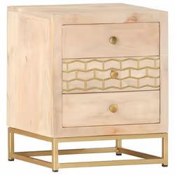 vidaXL Solid Mango Wood Bedside Cabinet Gold Bedroom Nightstand Side Table