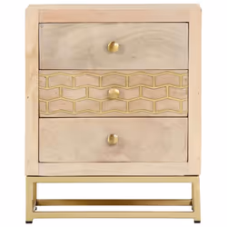 vidaXL Solid Mango Wood Bedside Cabinet Gold Bedroom Nightstand Side Table
