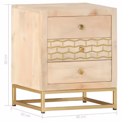 vidaXL Solid Mango Wood Bedside Cabinet Gold Bedroom Nightstand Side Table