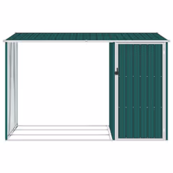vidaXL Garden Firewood Shed Green Galvanised Steel Outdoor Timber Storage