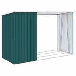 vidaXL Garden Firewood Shed Green Galvanised Steel Outdoor Timber Storage - Additional view 4